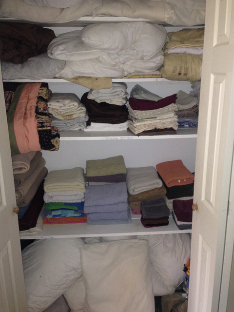 While we were waiting for the water to be fixed, my LovelyWife folded everything in this closet.